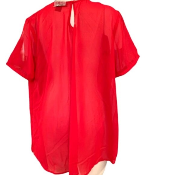 Ashley Stewart Sheer Short Sleeve Sequin Tunic Top Sz 14/16 Red #194B - Picture 5 of 9